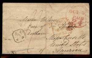 England Britain 1853 Dedham MA USA Transatlantic Stampless Cover 77669