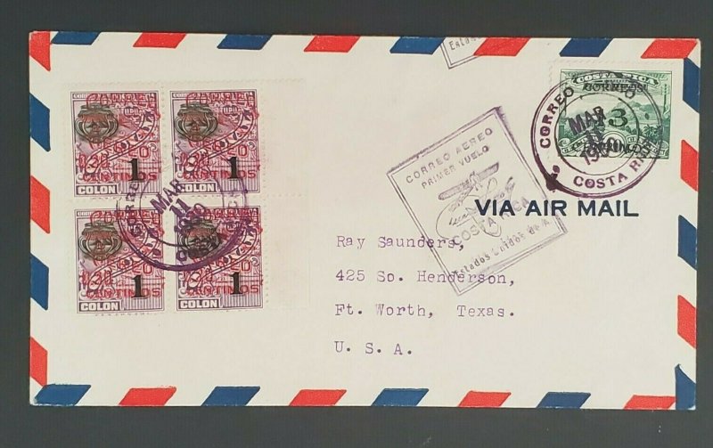 1930 Costa Rica to Ft Worth Texas First Flight San Jose to Miami Air Mail Cover