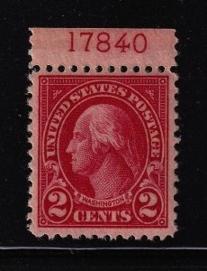 1923 Washington 2c carmine Sc 554 MNH 17840T VF plate number single CV $15