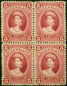 Queensland 1886 5s Rose SG159 V.F & Fresh LMM & MNH Block of 4