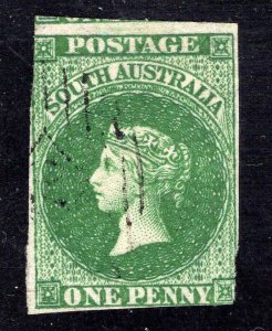 South Australia  #1     F/VF, Used, 1p Dark Green,  CV $500.00  ....   5820001