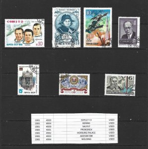 RUSSIA - 1981 - SEVEN USED SINGLES FROM 1981 - SCOTT 4920 II 4934 - SEE LIST