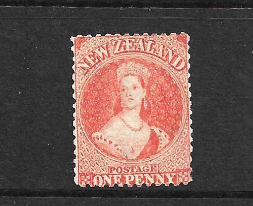 NEW ZEALAND 1864-67 1d ORANGE VERMILLION  FFQ MNG P12 1/2 CP A1M3  SG 111 CHALON