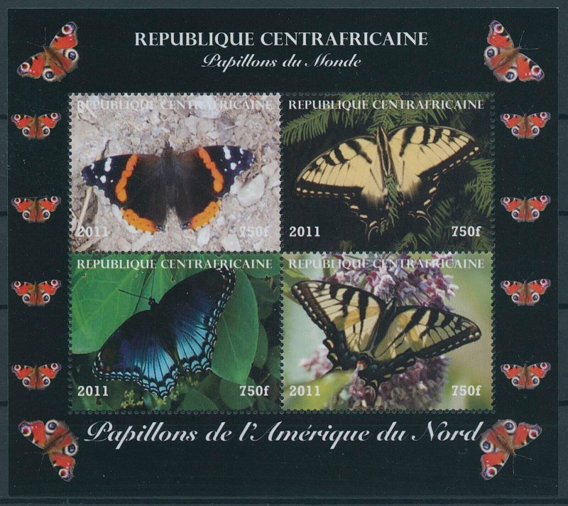 Butterflies of North America Stamps Central African Rep 2011 MNH Butterfy 4v M/S