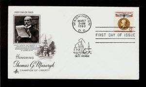 FIRST DAY COVER #1148 Champion of Liberty T G Masaryk 8c ARTCRAFT U/A FDC 1960