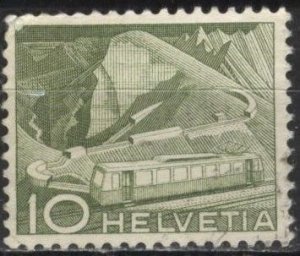 Switzerland 330 (used) 10c mountain railway, yel grn (1949)