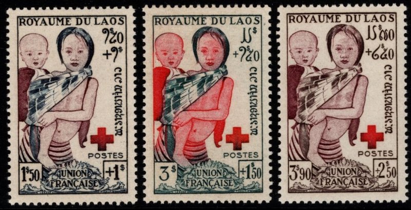 1957 Laos Scott #- B1-3 Red Cross Fund, Mother & Child Full Set of 3 MNH