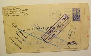 US  B/S BAGDAD IRAQ, HARBANIYA 1940 CENSORED RETURNED EAUCLAIRE WISCONSIN