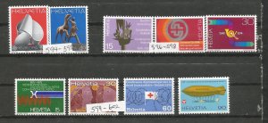 Switzerland # 594-595 , 596-598 , 599-602 . Three sets, MNH