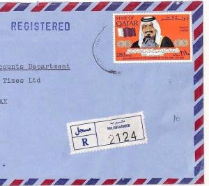 AI 166 1982 Qatar *MUSHAREIB* Registered Air 2r80 AMIR Cover FINANCIAL TIMES