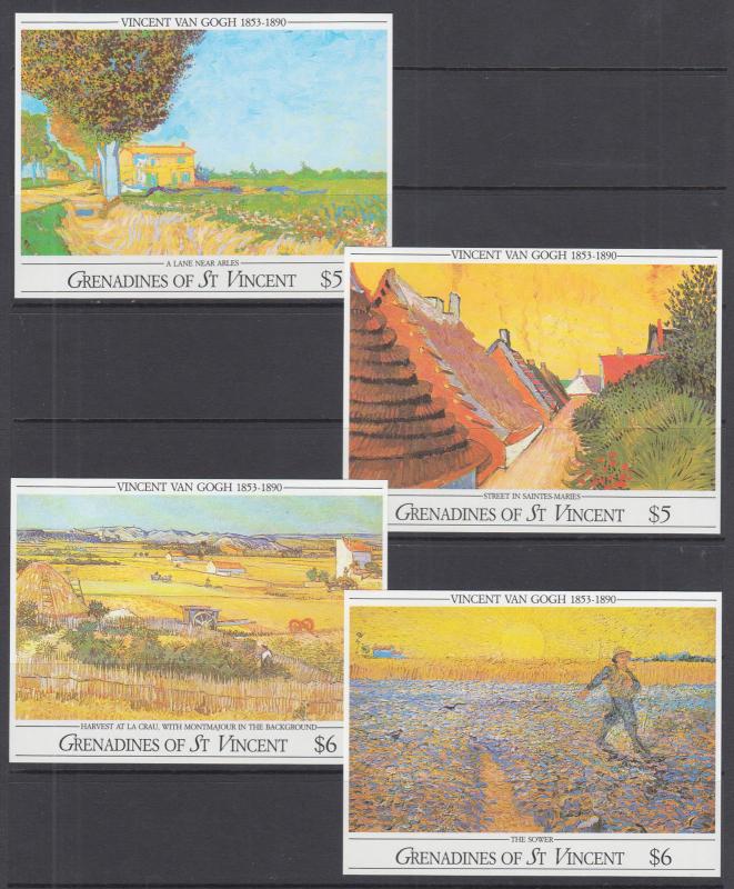 St. Vincent Grenadines Sc 765-768 MNH. 1991 Van Gogh Paintings Souv Sheets cplt