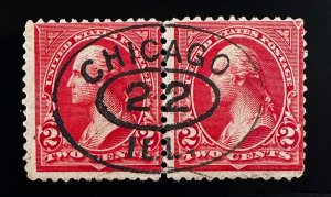 US Scott #279B Red Used pair with Chicago cancel [PERFECTLY CENTERED]