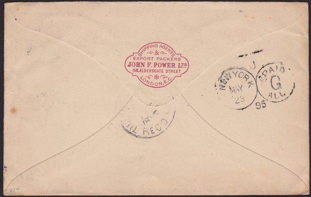 USA 1895 cover ex GB - NEW YORK PAID ALL....................................1276