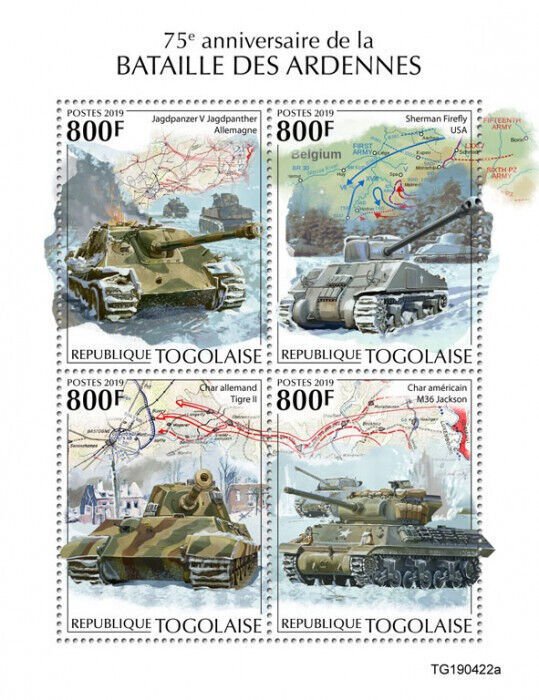 WWII WW2 Military Stamps Togo 2019 MNH Battle of Bulge Ardennes Offensive 4v M/S