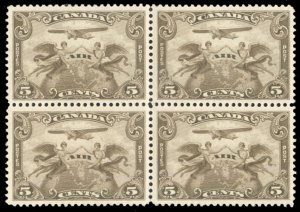 Canada #C2 Cat$360, 1930 5c dark brown, block of four, never hinged