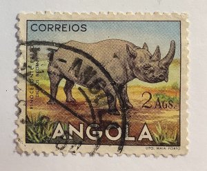 Angola 1953 Scott 370 used -  Wild Animals, Black or Hook-lipped Rhinoceros
