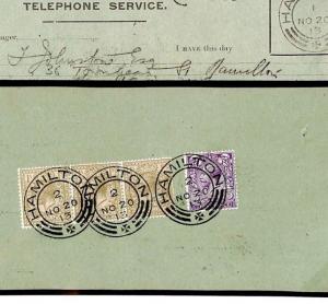 GB Scotland GPO Telephones Receipt 1913 Superb KGV STRIP 1s {samwells} T125