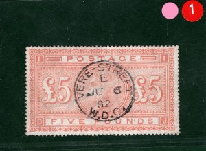 GB QV High Value SG.133 £5 Orange/Blued (DJ) Superb 1882 CDS Cat £12,500- PIRED1 