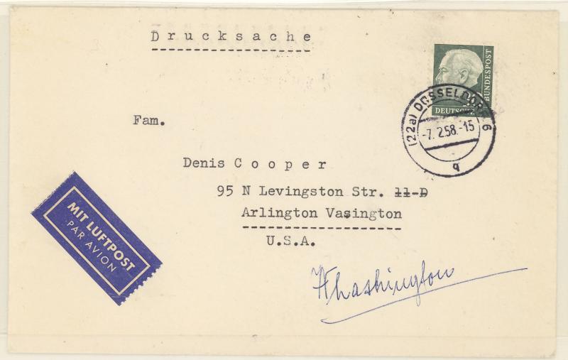 Germany #755 tied to VF printed matter cover to US