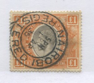 Kenya Uganda KGV 1922 £1 used with Nairobi registered CDS