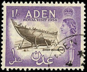 ADEN Sc 62 VF/USED - 1954 1s QEII, Coronation Issue, Inscr. Royal Visit 1954