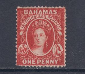 Bahamas Sc 16 MLH. 1863 1p vermilion Queen Victoria, couple of short perfs