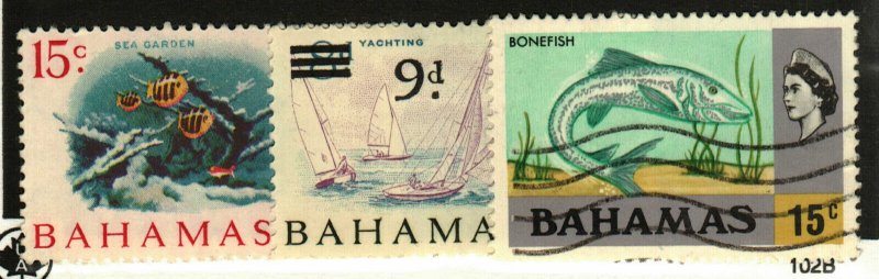 Bahamas #221, 261 MNG, 324 used Fish