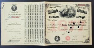 US 1877 $5 Internal Revenue Special Tax Tobacco Dealer Stamp Sheet