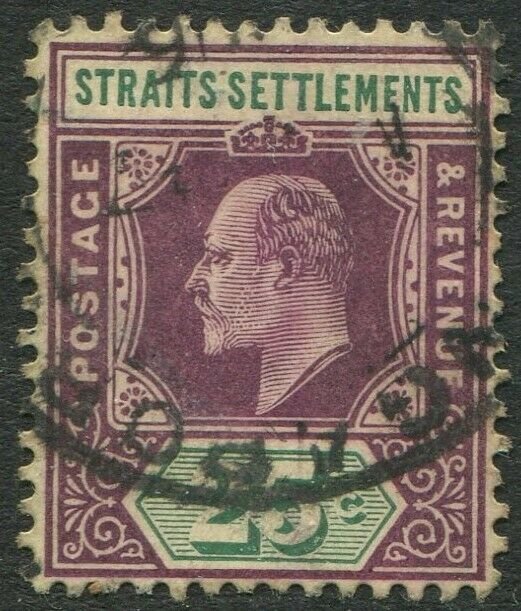 STRAITS SETTLEMENTS-1905 25c Dull Purple & Green Sg 133 GOOD USED V50190