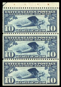 United States, Air Post #C10a Cat$115, 1927 10c Lindbergh, booklet pane of th...