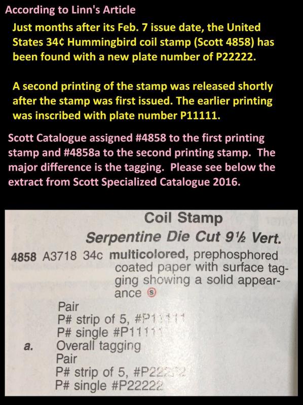 US 4858a Hummingbird 34c coil single (1 stamp) MNH 2014 
