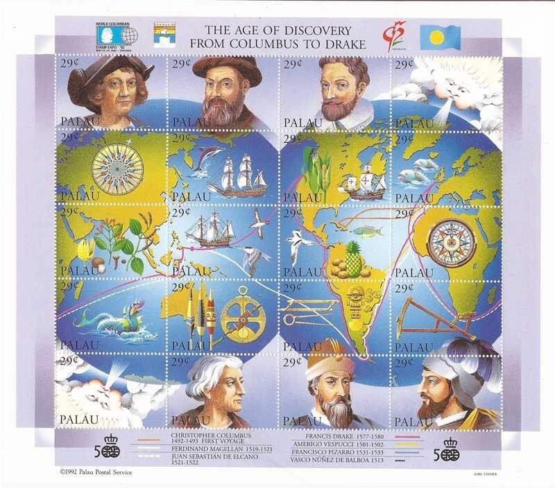 Palau - 1992 Age of Discovery Explorers - 20 Stamp Sheet - Scott #302