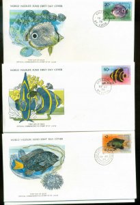 St Lucia 1978 WWF,Marine Life, Fish ,Franlkin Mint (with inserts) 3xFDC lot79623