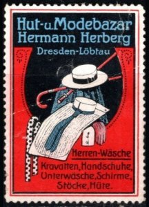 Vintage Germany Poster Stamp Hermann Herberg Hat & Fashion Bazar Men's U...