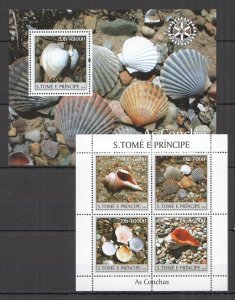 O0137 2004 Sao Tome & Principe Fish & Marine Life Seashells 1Kb+1Bl Mnh