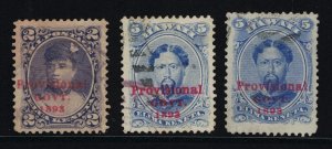 VERY NICE GENUINE HAWAII SCOTT #57 58 59 F-VF USED 1893 SET OF 3 STAMPS #18979