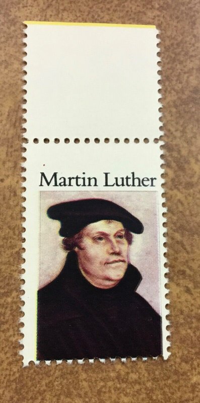 2065  20c Misperf Error NH Martin Luther 1983 NO DENOMINATION top single