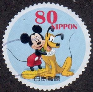 Japan 3412g - Used - 80y Mickey Mouse / Pluto (2012) (cv $1.15)