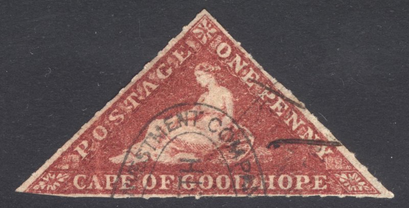 Cape of Good Hope 1857 1d Brick Red ROULETTE 9 CERT Scott 3b SG 9 VFU Cat $3800