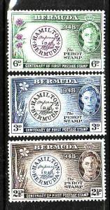 Bermuda-Sc#135-7-unused NH set-KGVI-Postmaster stamp-1949-