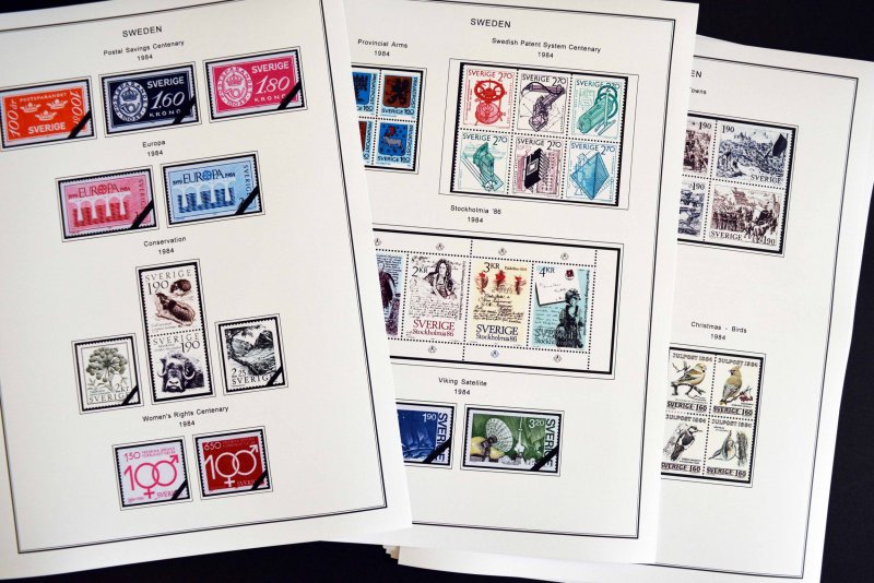 COLOR PRINTED SWEDEN 1971-1988 STAMP ALBUM PAGES (62 illustrated pages)