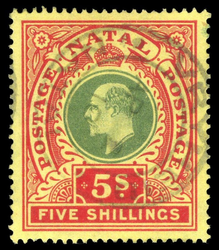 Natal 1908 KEVII 5s green & red/yellow very fine used. SG 169. Sc 114.