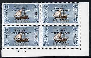 Ras Al Khaima 1965 Ships 5r with Abraham Lincoln overprin...