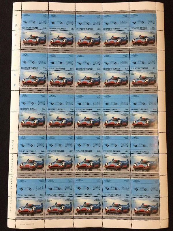 TUVALU Racing Cars Sheets x 8 MNH(400 Stamps)BLK36