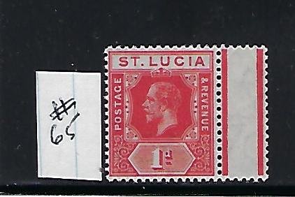 ST. LUCIA SCOTT #65 1912-19 GEORGE V 1D (SCARLET) WMK 3- MINT NEVER HINGED