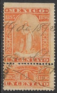 MEXICO 1895-96 1c Goddess Tyche Internal Revenue Rentas R129A TAMPICO Used