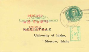 United States Idaho Kingston 1954 4f-bar  Postal Card  Printed Return Address...