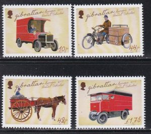 Gibraltar # 1386-1389, Postal Vehicles, Old & New, NH, 1/2 Cat.