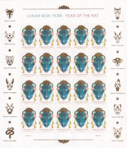 US: Sc #5428 Year of the Rat Forever Stamp Sheet of 20, MNH