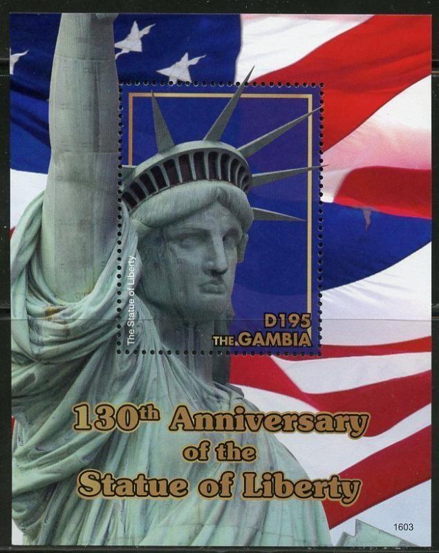 GAMBIA   2017 130th ANNIVERSARY OF THE STATUE OF LIBERTY SOUVENIR SHEET MINT